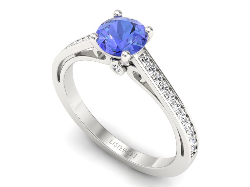 Pierścionek z tanzanitem białe złoto i brylantami - p16699bt — zdjęcie 3