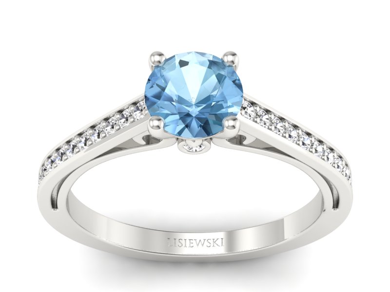 Pierścionek z topazem i brylantami białe złoto - p16699btp