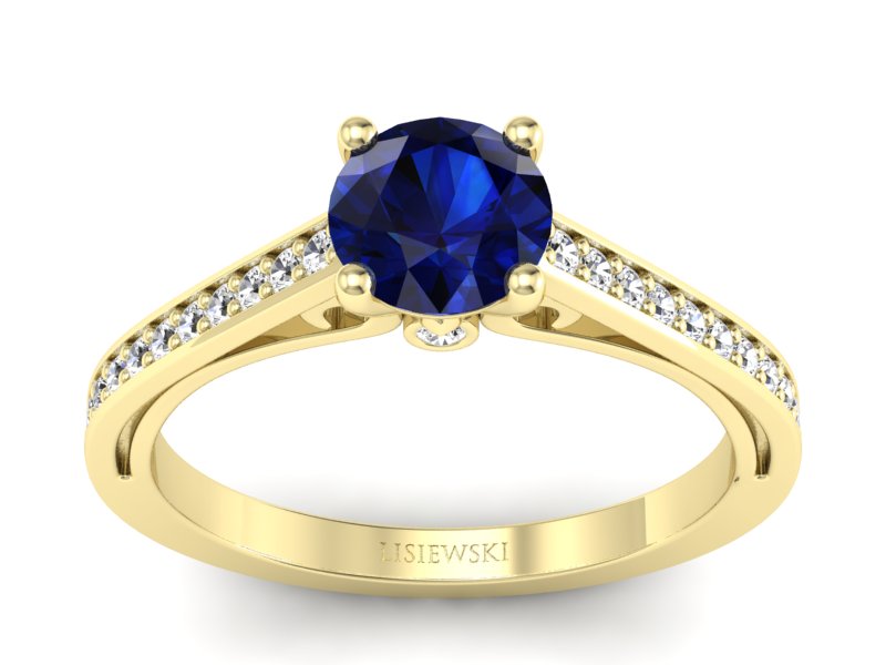 Pierścionek z szafirem i brylantami żółte złoto - p16699zsz