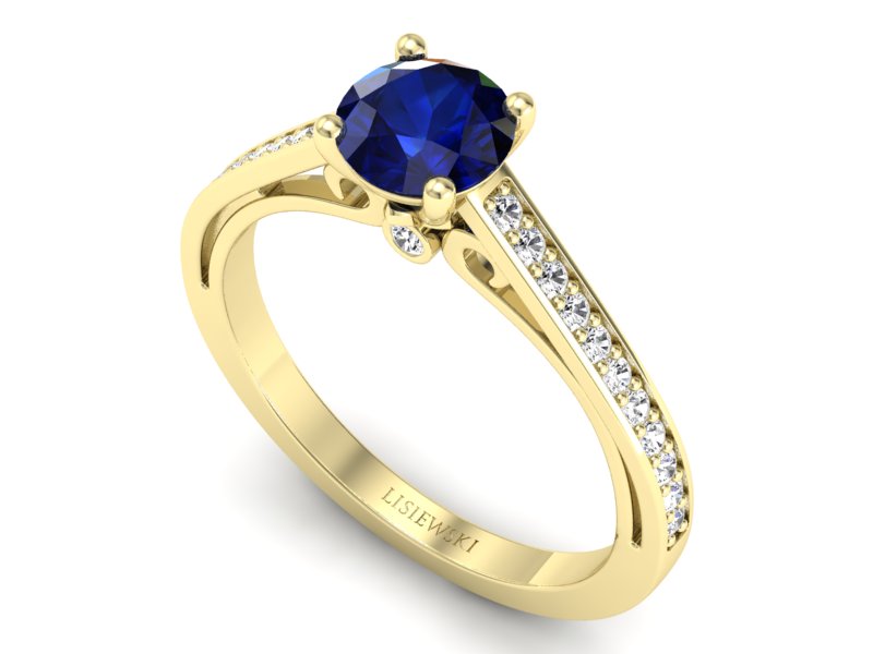 Pierścionek z szafirem i brylantami żółte złoto - p16699zsz — zdjęcie 3