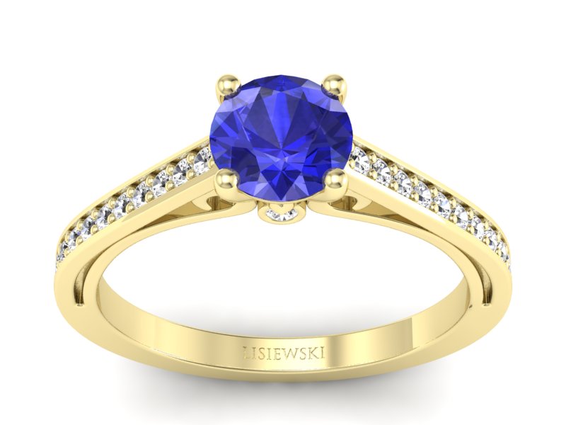 Pierścionek z szafirem i brylantami żółte złoto - p16699zszc