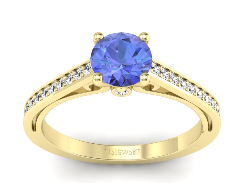 Pierścionek żółte złoto z tanzanitem i brylantami - p16699zt