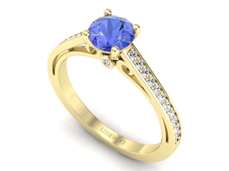 Pierścionek żółte złoto z tanzanitem i brylantami - p16699zt — zdjęcie 3