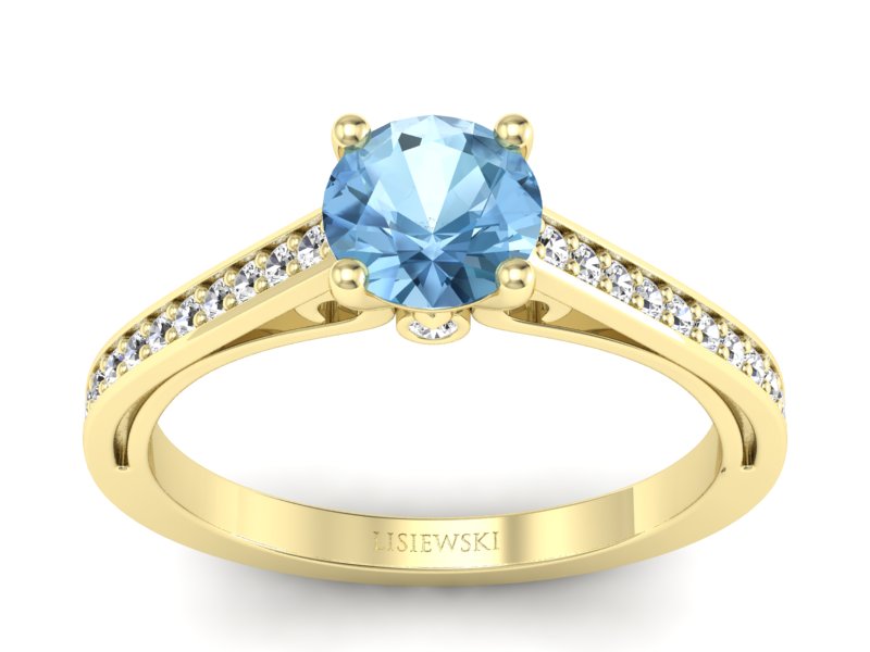 Pierścionek z topazem i brylantami żółte złoto - p16699ztp