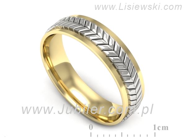 Obrączka z żółtego i białego złota płaska soczewkowa - p16702zb- 1