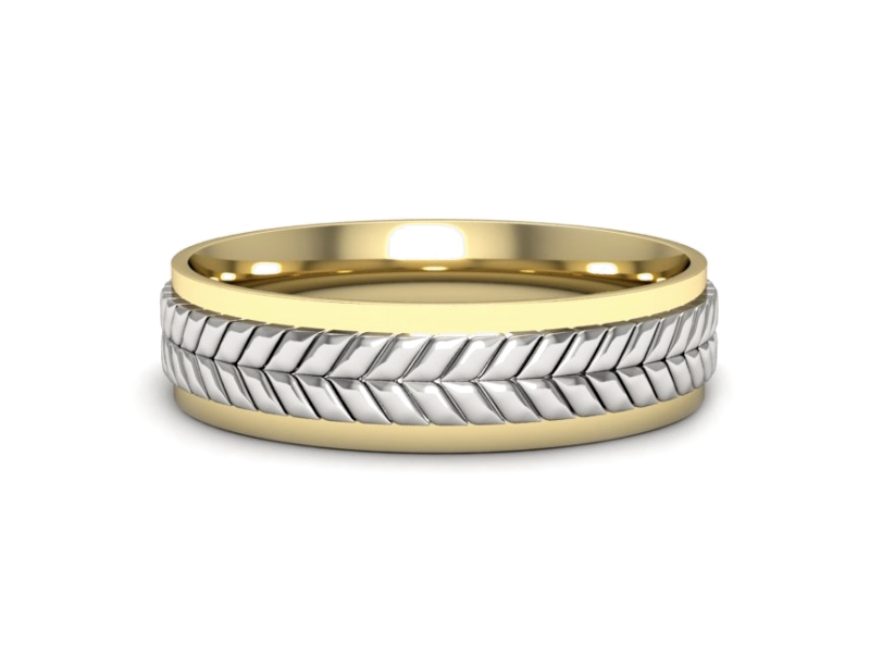 Obrączka z żółtego i białego złota soczewkowa - p16702zb — zdjęcie 3