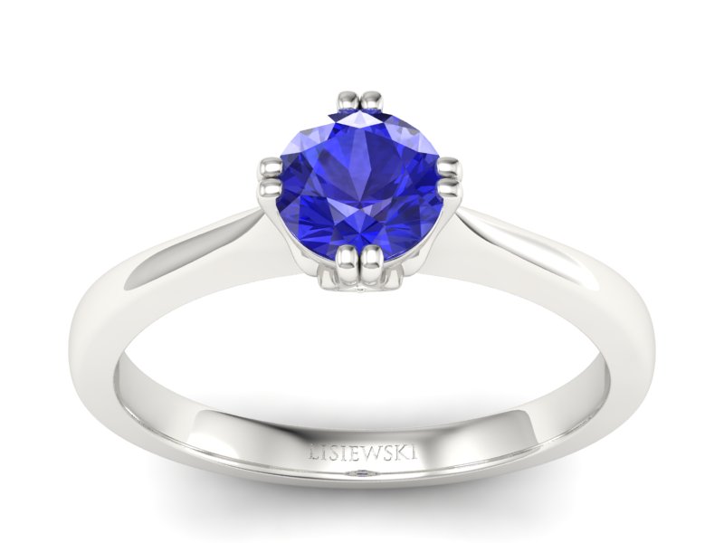 Pierścionek z szafirem i brylantami białe złoto - p16703bszc