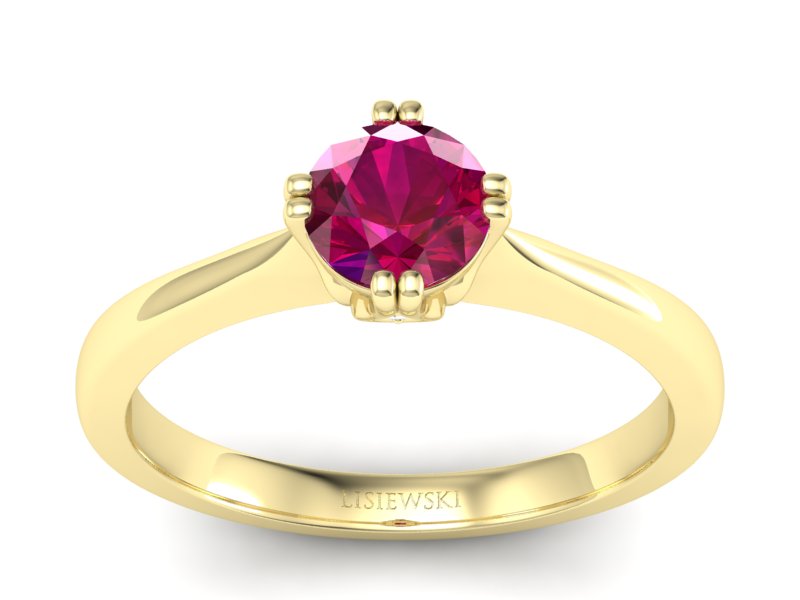 Pierścionek z rubinem i brylantami żółte złoto - p16703zr