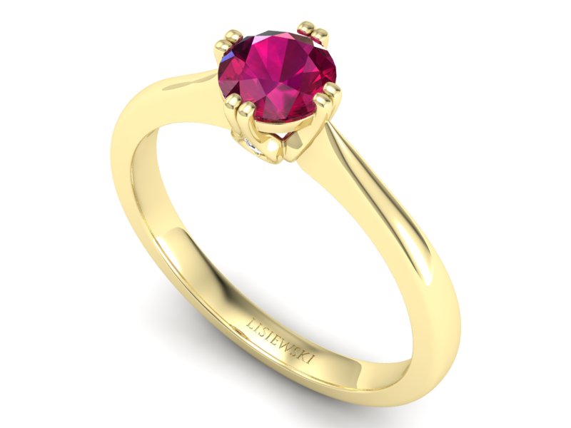 Pierścionek z rubinem i brylantami żółte złoto - p16703zr — zdjęcie 3