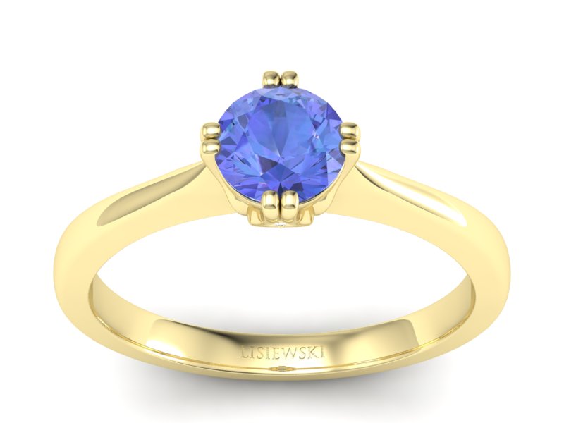 Pierścionek żółte złoto z tanzanitem z brylantami - p16703zt