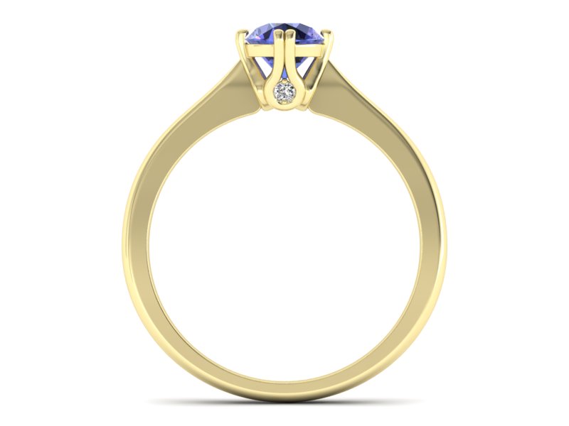 Pierścionek żółte złoto z tanzanitem z brylantami - p16703zt — zdjęcie 2