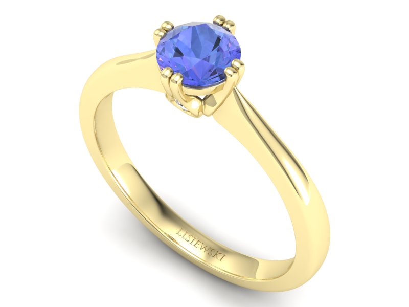 Pierścionek żółte złoto z tanzanitem z brylantami - p16703zt — zdjęcie 3
