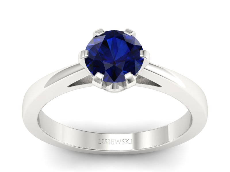 Pierścionek z szafirem i brylantami białe złoto - p16704bsz
