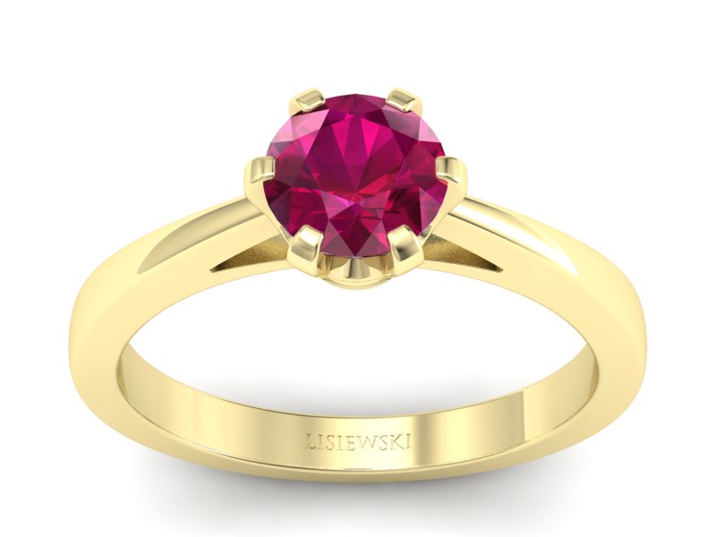 Pierścionek z rubinem i brylantami żółte złoto - p16704zr