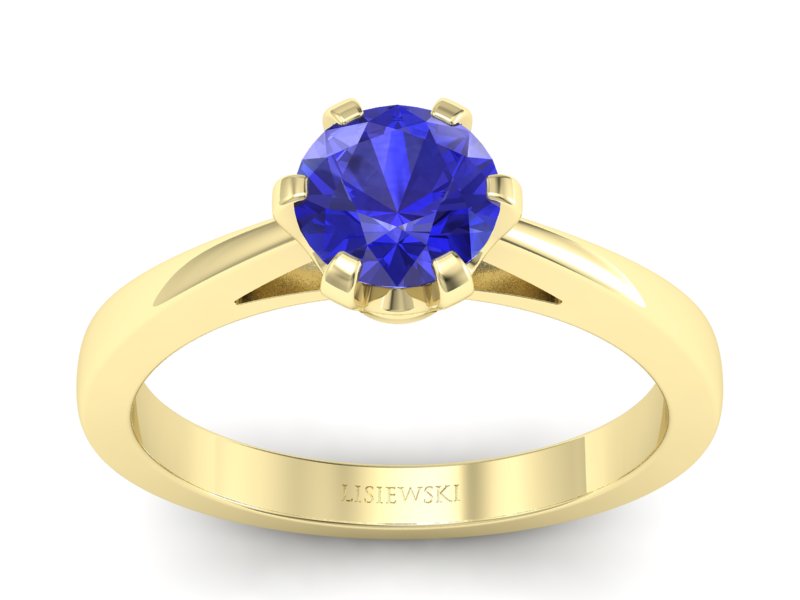 Pierścionek z szafirem i brylantami żółte złoto - p16704zszc