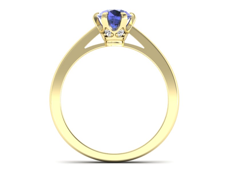 Pierścionek żółte złoto z tanzanitem z brylantami - p16704zt — zdjęcie 2