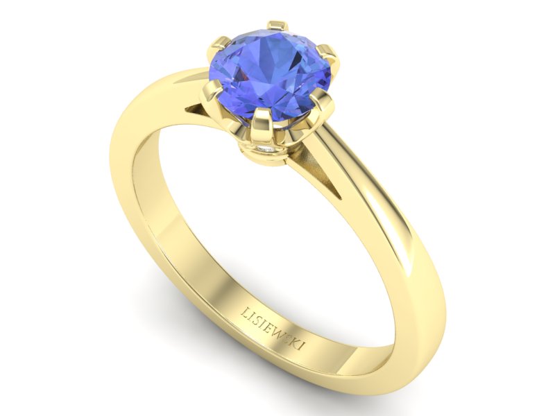Pierścionek żółte złoto z tanzanitem z brylantami - p16704zt — zdjęcie 3