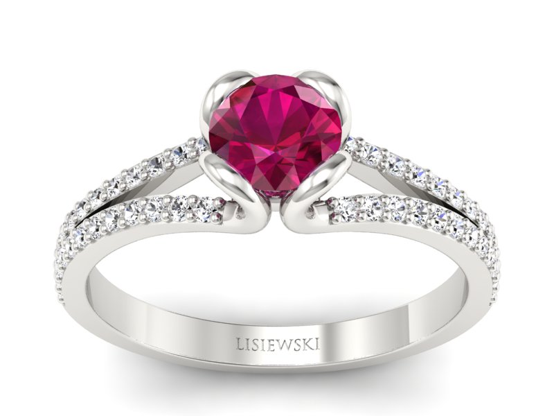 Pierścionek z rubinem i brylantami białe złoto - p16707br