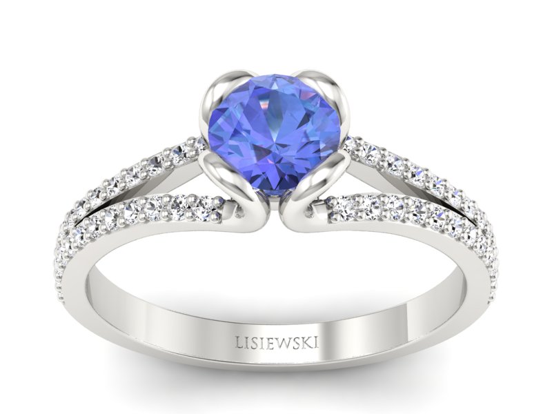 Pierścionek z tanzanitem białe złoto i brylantami - p16707bt