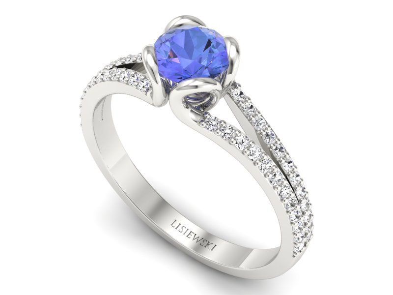 Pierścionek z tanzanitem białe złoto i brylantami - p16707bt — zdjęcie 3