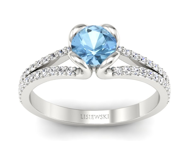 Pierścionek z topazem i brylantami białe złoto - p16707btp