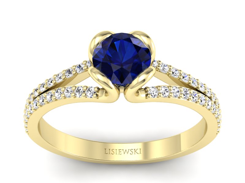 Pierścionek z szafirem i brylantami żółte złoto - p16707zsz