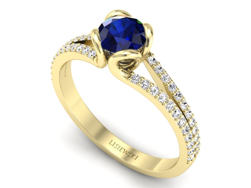 Pierścionek z szafirem i brylantami żółte złoto - p16707zsz — zdjęcie 3