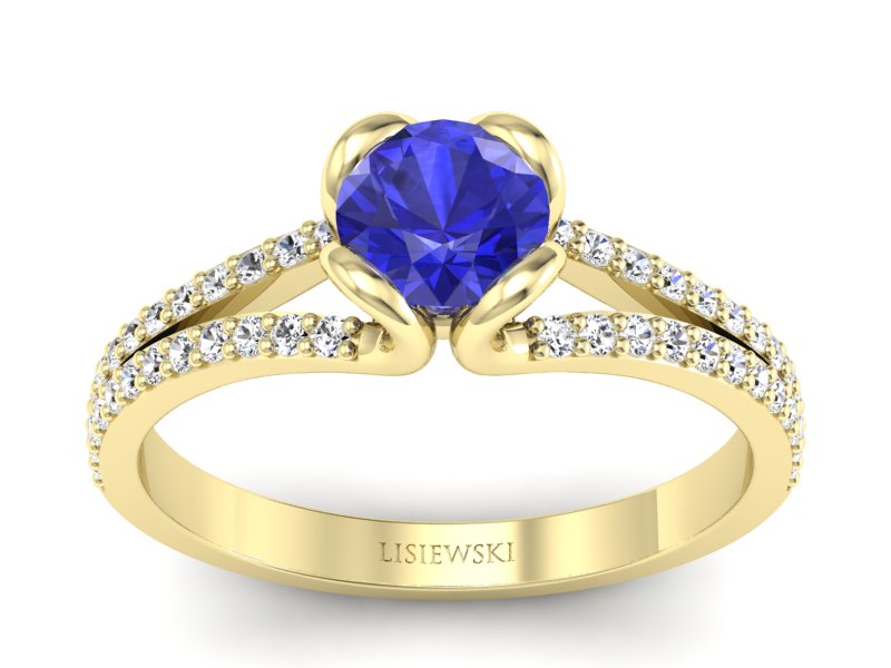 Pierścionek z szafirem i brylantami żółte złoto - p16707zszc