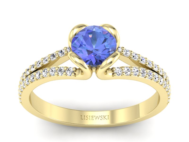 Pierścionek żółte złoto z tanzanitem i brylantami - p16707zt