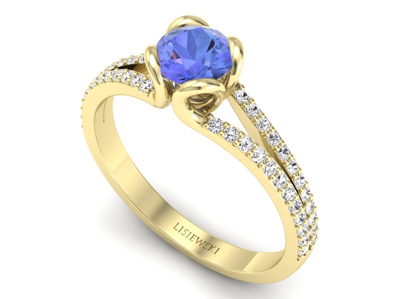 Pierścionek żółte złoto z tanzanitem i brylantami - p16707zt — zdjęcie 3