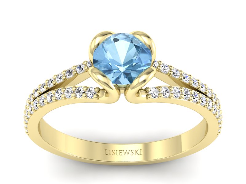 Pierścionek z topazem i brylantami żółte złoto - p16707ztp
