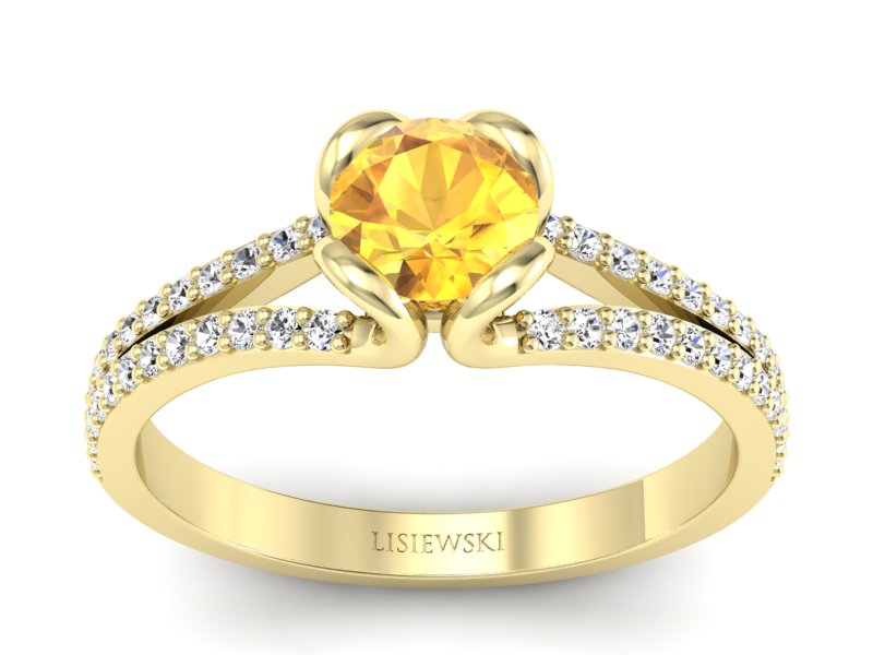 Pierścionek żółte złoto z szafirem i brylantami - p16707zz