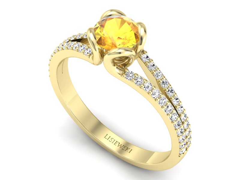 Pierścionek żółte złoto z szafirem i brylantami - p16707zz — zdjęcie 3