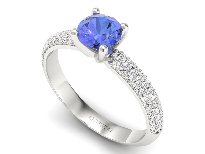 Pierścionek z tanzanitem białe złoto i brylantami - p16710bt — zdjęcie 3