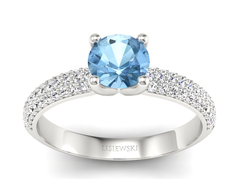 Pierścionek z topazem i brylantami białe złoto - p16710btp