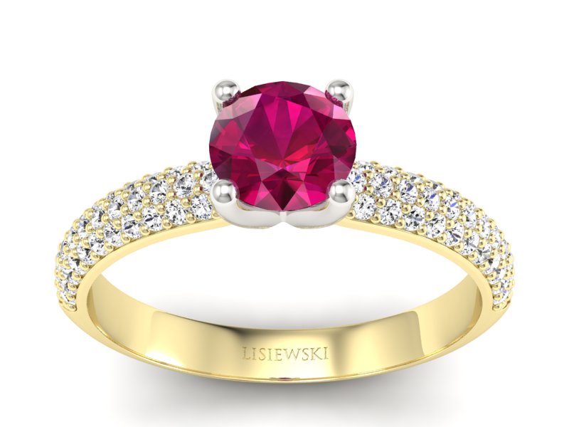 Pierścionek z rubinem i diamentami żółte - p16710zbr