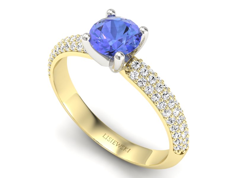Pierścionek z tanzanitem i diamentem żółte złoto - p16710zbt — zdjęcie 3