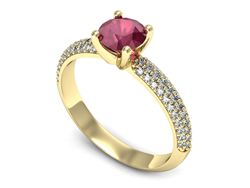 Pierścionek zaręczynowy z rubinem i diamentami żółte złoto - p16710zr