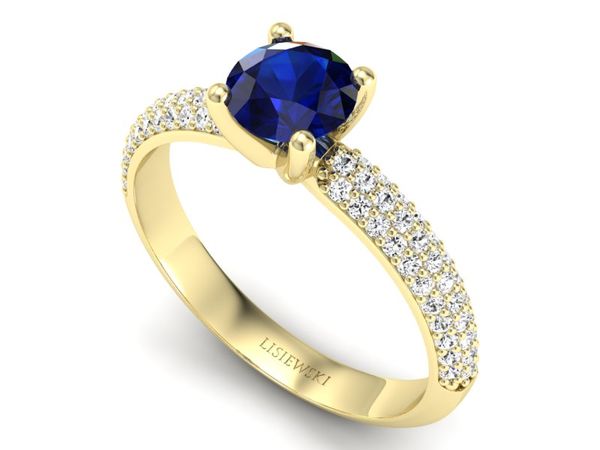 Złoty pierścionek z szafirem i diamentami - p16710zsz