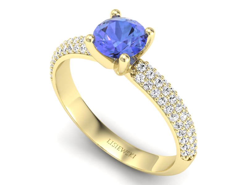Złoty pierścionek z tanzanitem i diamentami - p16710zt — zdjęcie 3