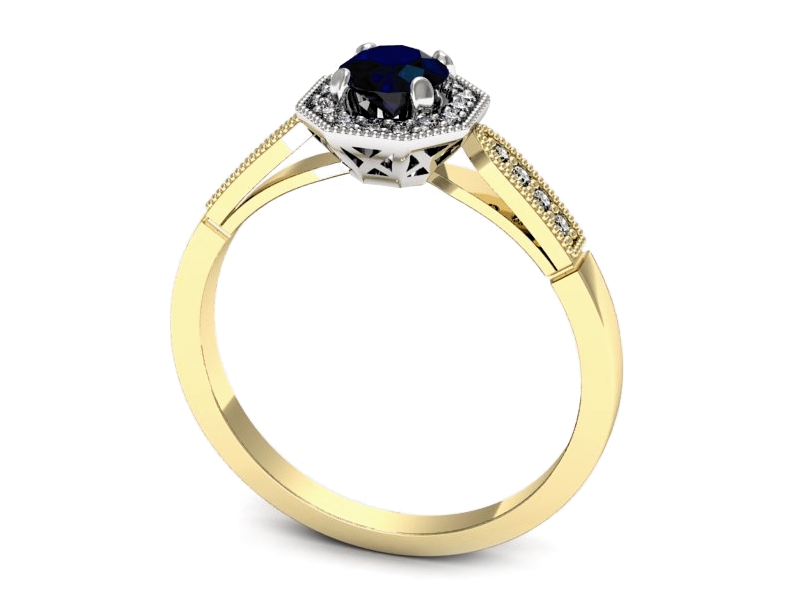 Złoty pierścionek z szafirem i brylantami - p16711zbsz — zdjęcie 3