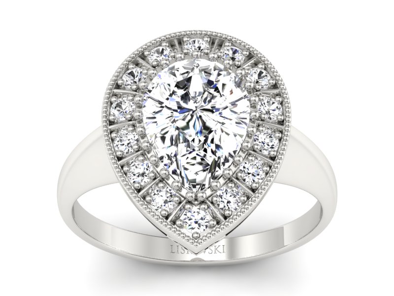 Złoty pierścionek z diamentami białe złoto - p16714b