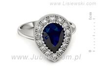 Pierścionek z szafirem i brylantami z białego złota 585 - p16714bsz- 2