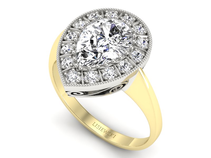 Pierścionek białe i żółte złoto z diamentami - p16714zb — zdjęcie 3