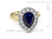Pierścionek z szafirem i brylantami z białego złota 585 - p16714zbsz- 2