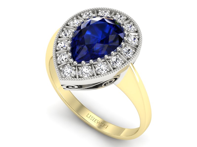 Pierścionek z szafirem i brylantami - p16714zbsz — zdjęcie 3