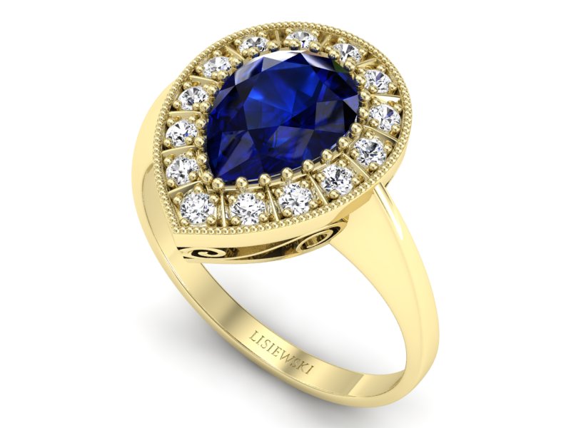 Pierścionek z szafirem i brylantami żółte złoto - p16714zsz — zdjęcie 3