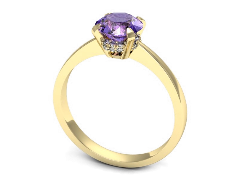 Pierścionek żółte złoto z tanzanitem i brylantami - p16715zt — zdjęcie 3