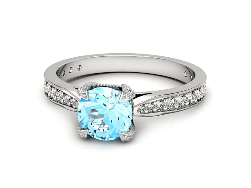 Pierścionek z topazem i brylantami białe złoto - p16718btp — zdjęcie 2