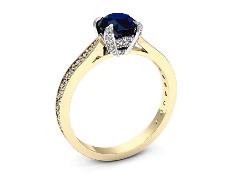 Złoty pierścionek z szafirem i brylantami - p16718zbsz — zdjęcie 3